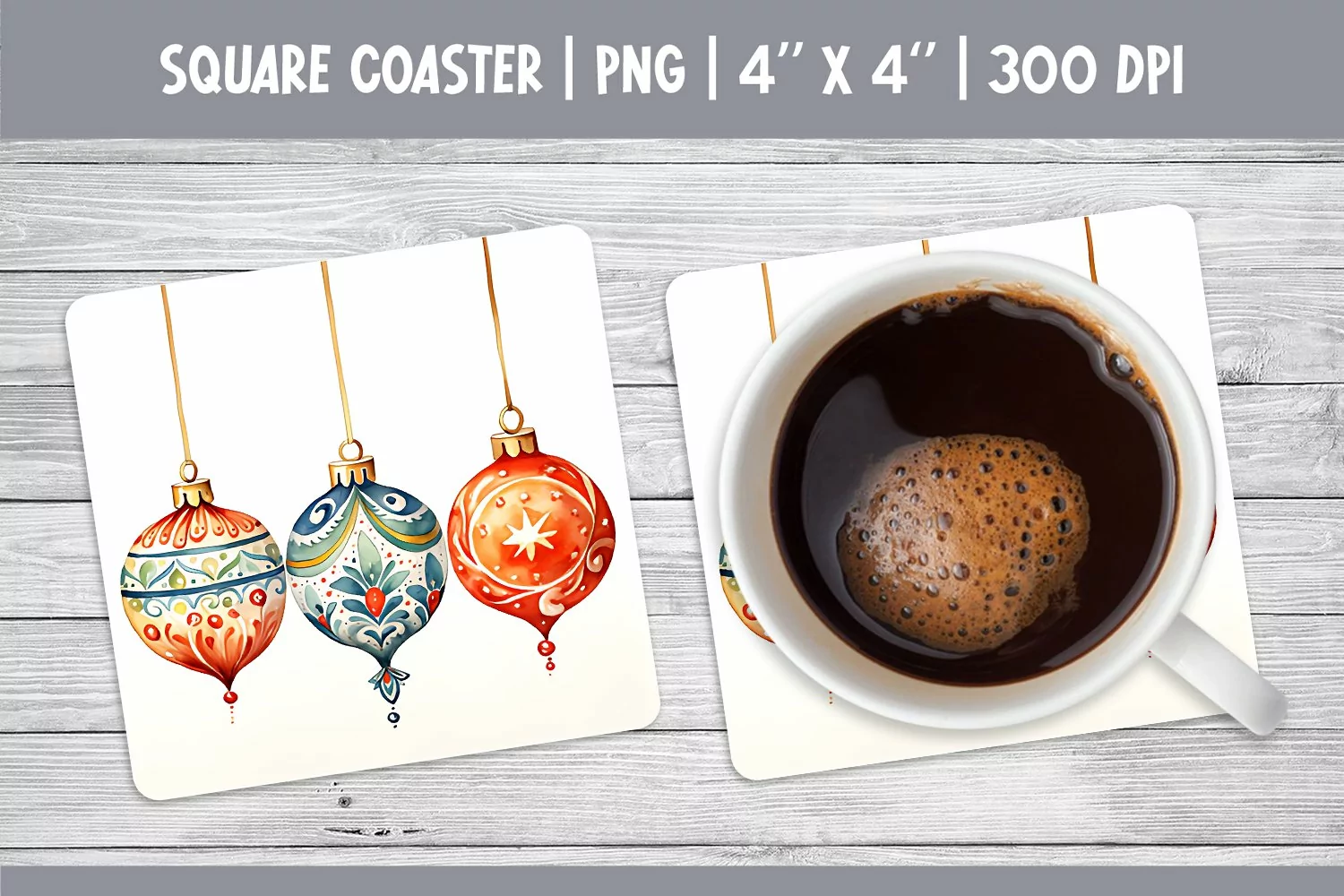 Watercolor Square Coaster Sublimation Design PNG | Ornament product image 1
