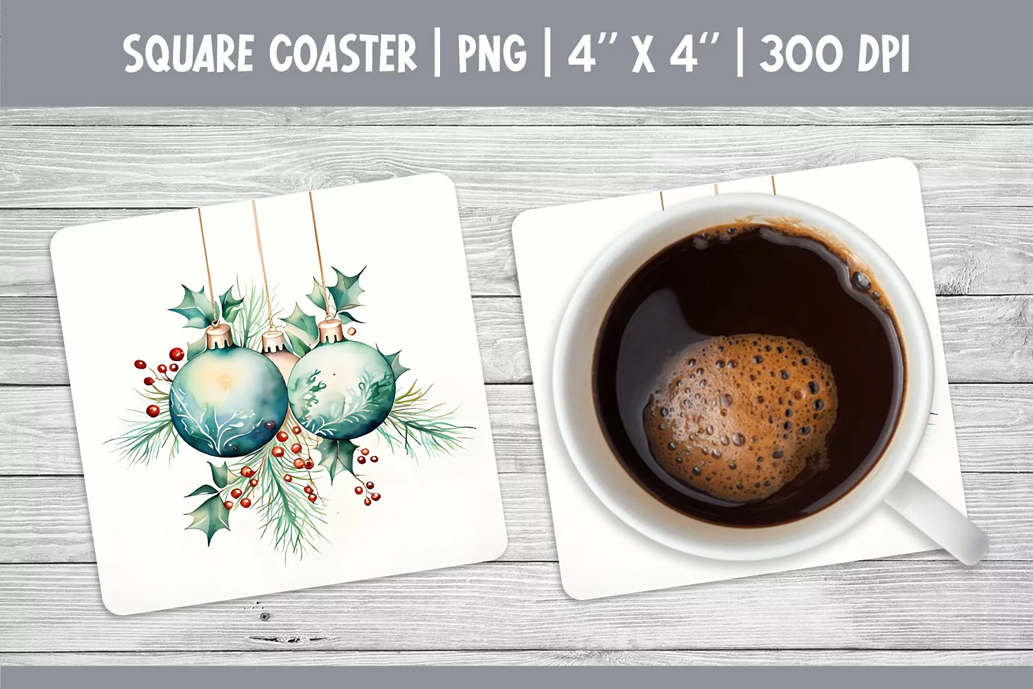 Watercolor Square Coaster Sublimation Design PNG | Ornament product image 1