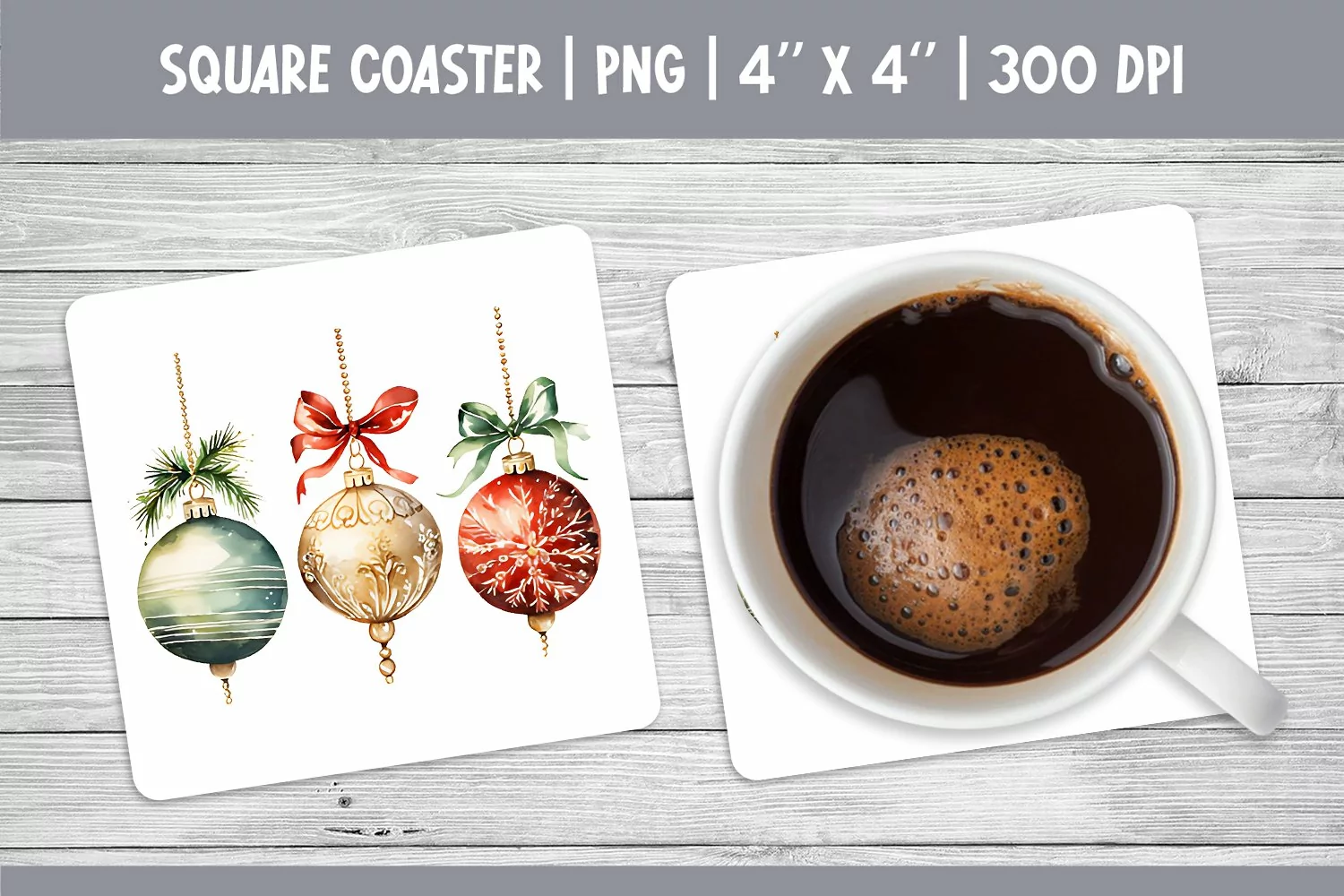 Watercolor Square Coaster Sublimation Design PNG | Ornament product image 1