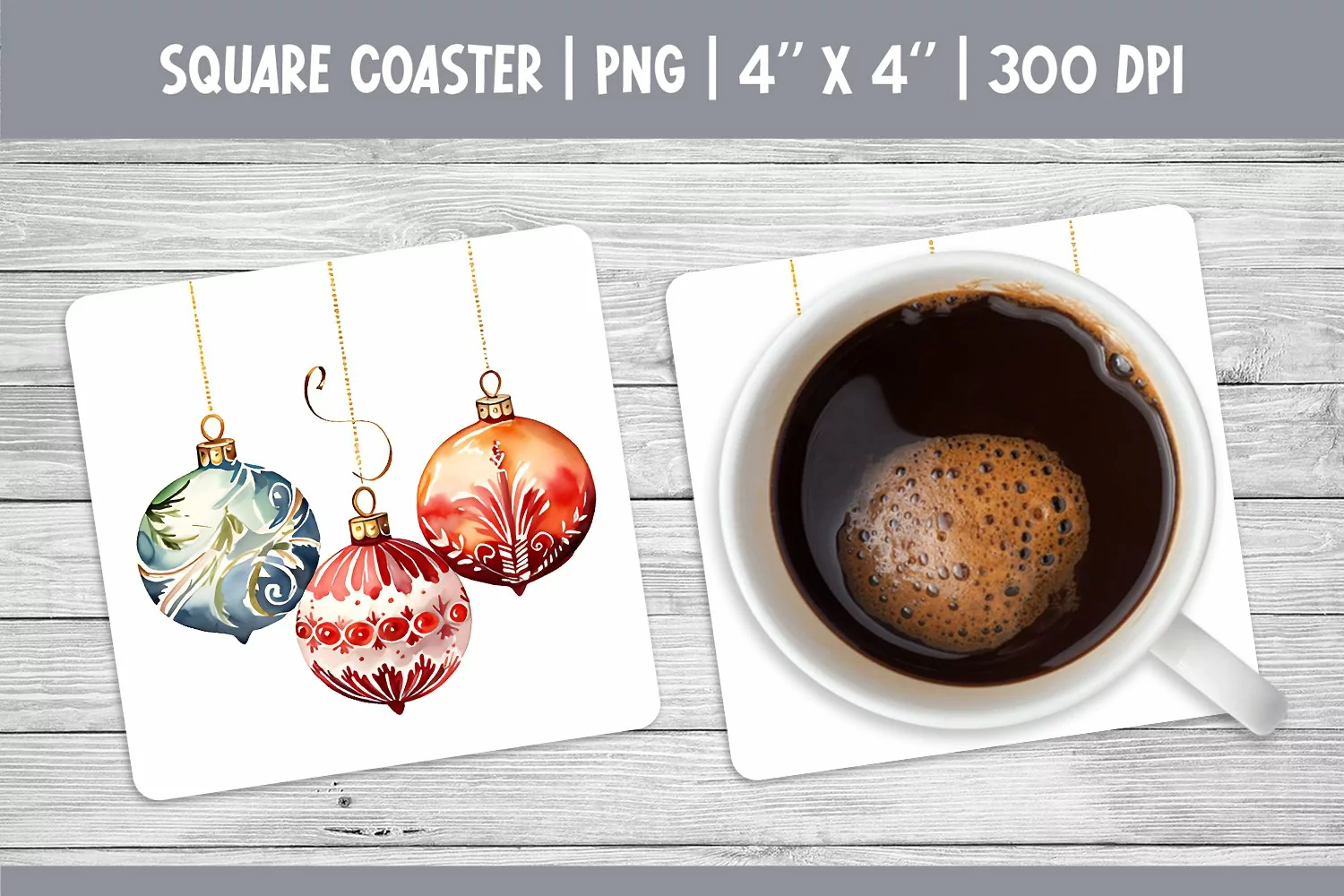 Watercolor Square Coaster Sublimation Design PNG | Ornament product image 1