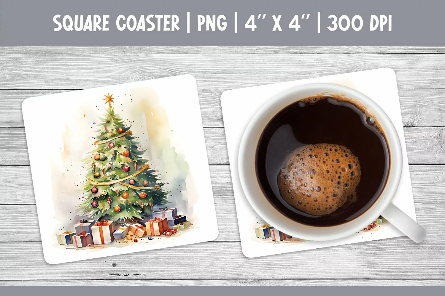 Watercolor Square Coaster Sublimation Design PNG | Tree product image 1
