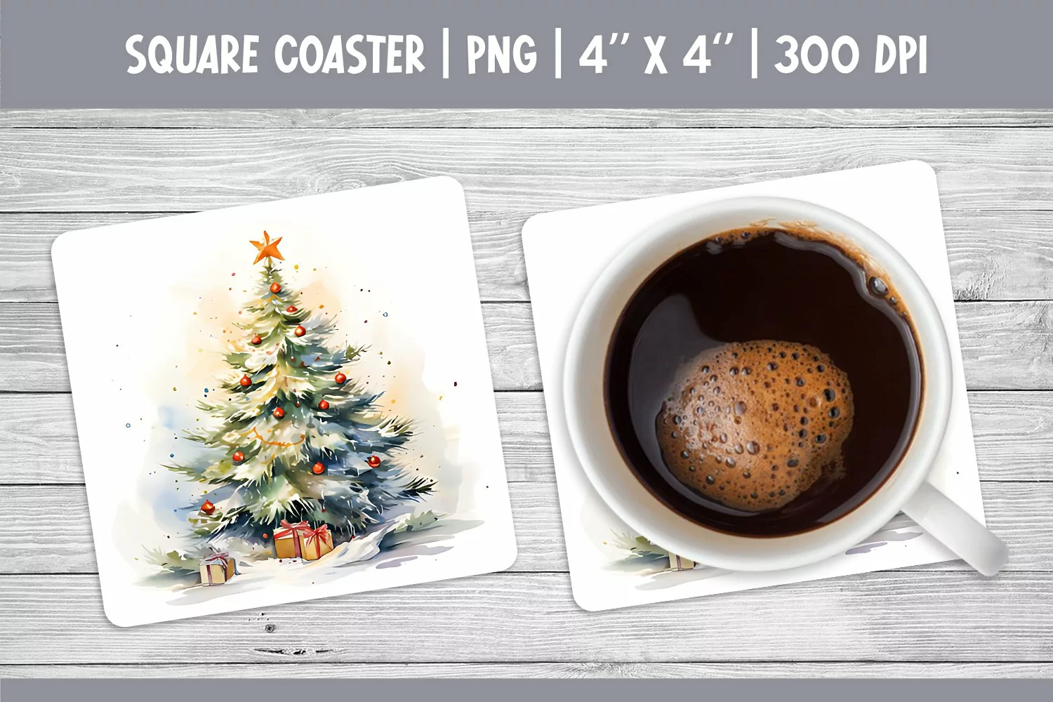 Watercolor Square Coaster Sublimation Design PNG | Tree product image 1