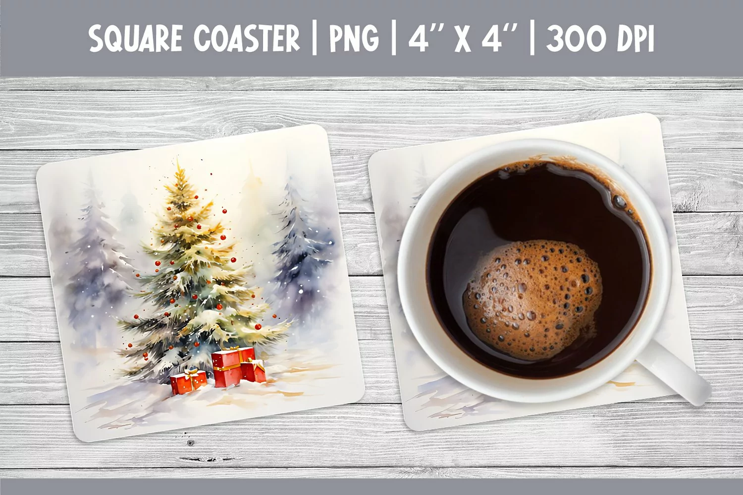 Watercolor Square Coaster Sublimation Design PNG | Tree product image 1