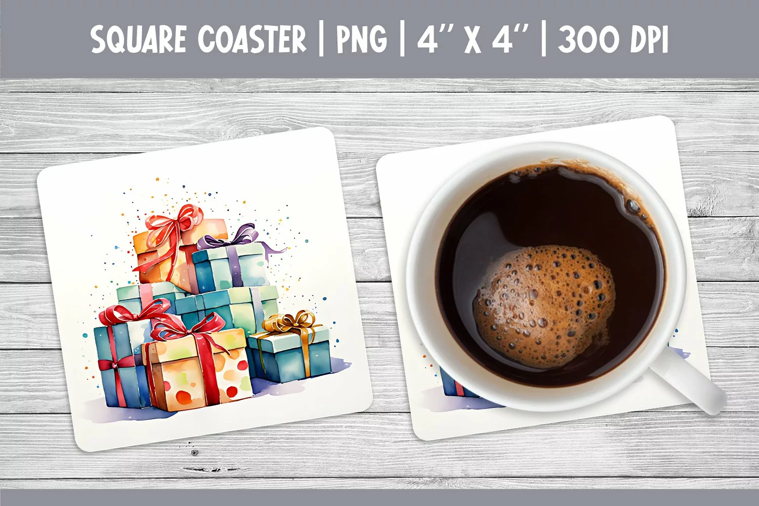 Watercolor Christmas Square Coaster Sublimation Design Gifts product image 1