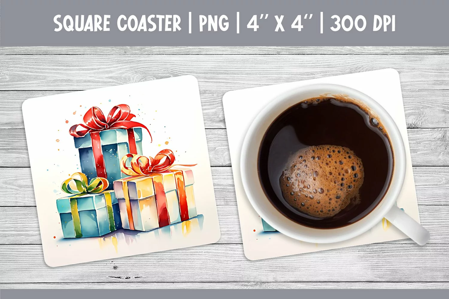 Watercolor Christmas Square Coaster Sublimation Design Gifts product image 1