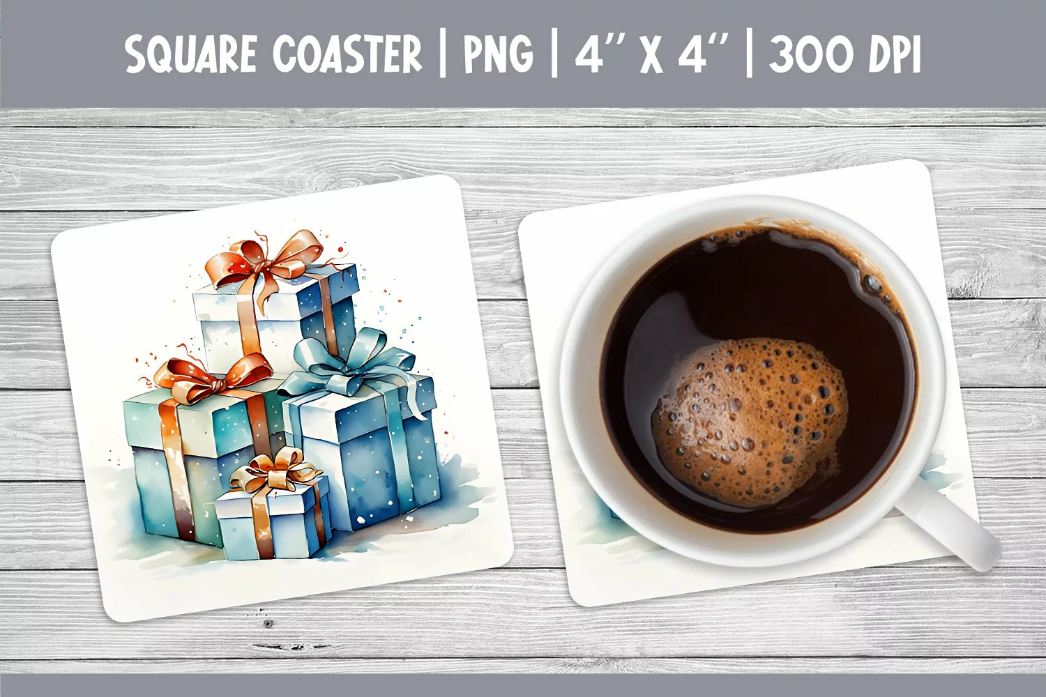Watercolor Christmas Square Coaster Sublimation Design Gifts product image 1