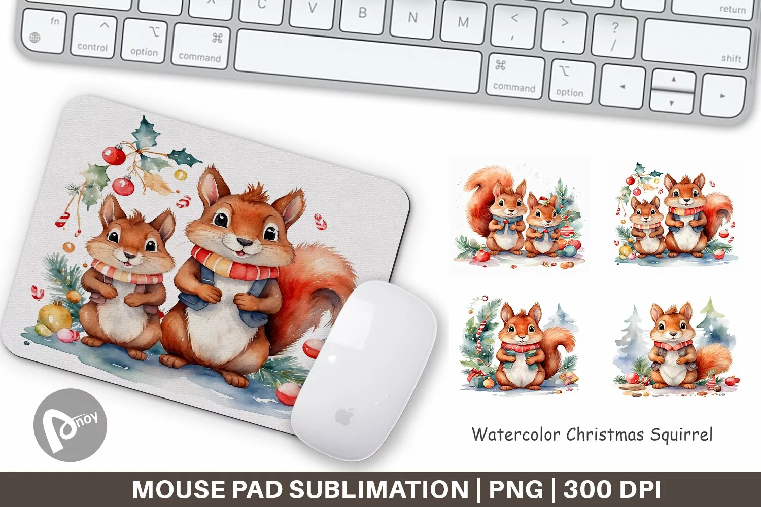 Mouse Pad Watercolor Christmas Squirrel product image 1