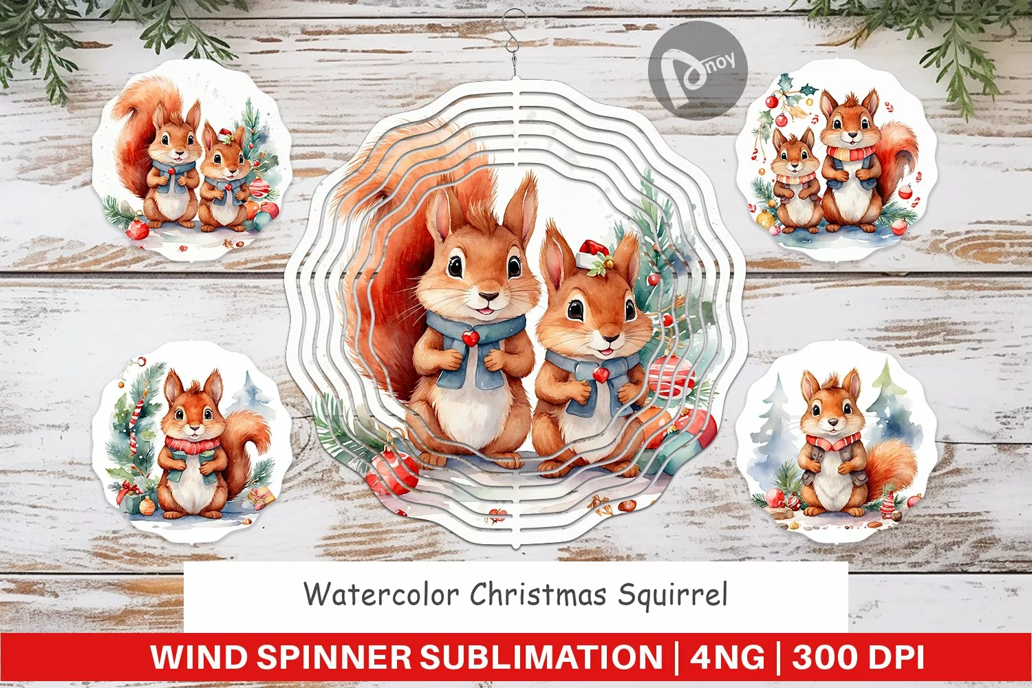 Wind Spinner Watercolor Christmas Squirrel product image 1