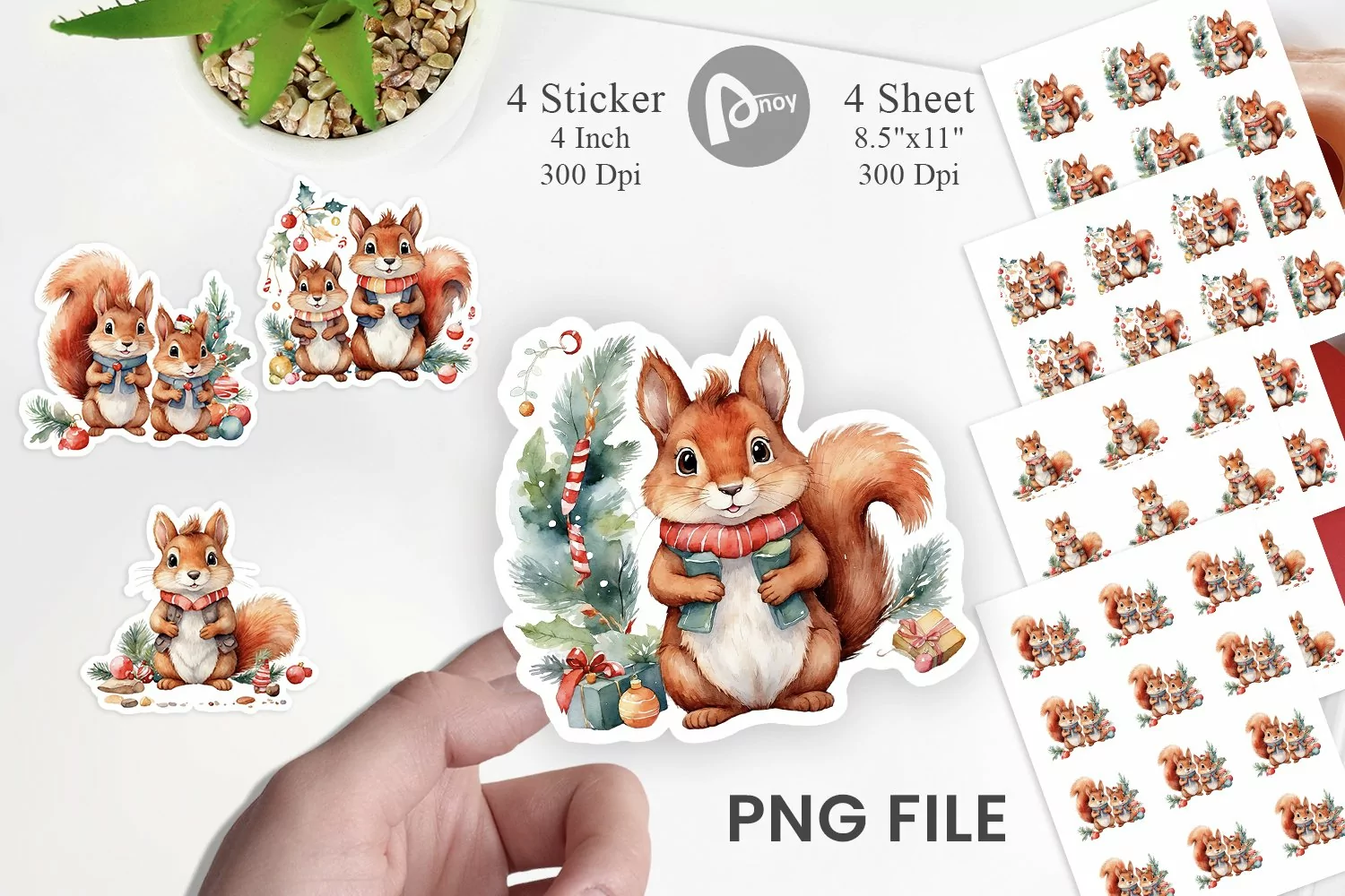 Sticker Watercolor Christmas Squirrel product image 1