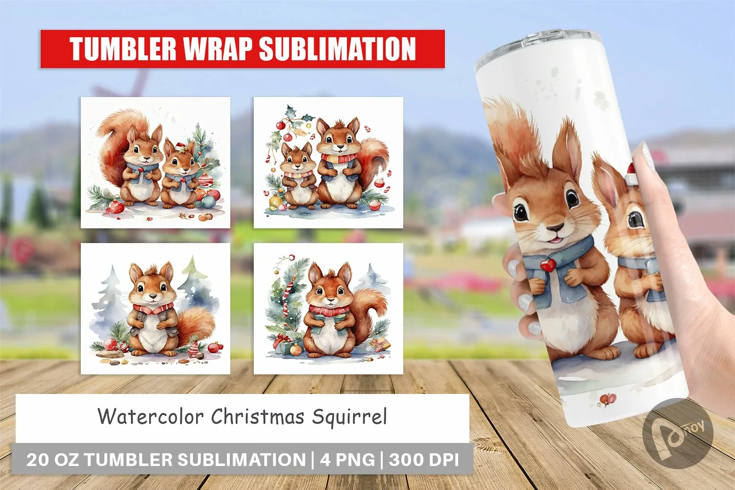 Tumbler Wrap Watercolor Christmas Squirrel product image 1