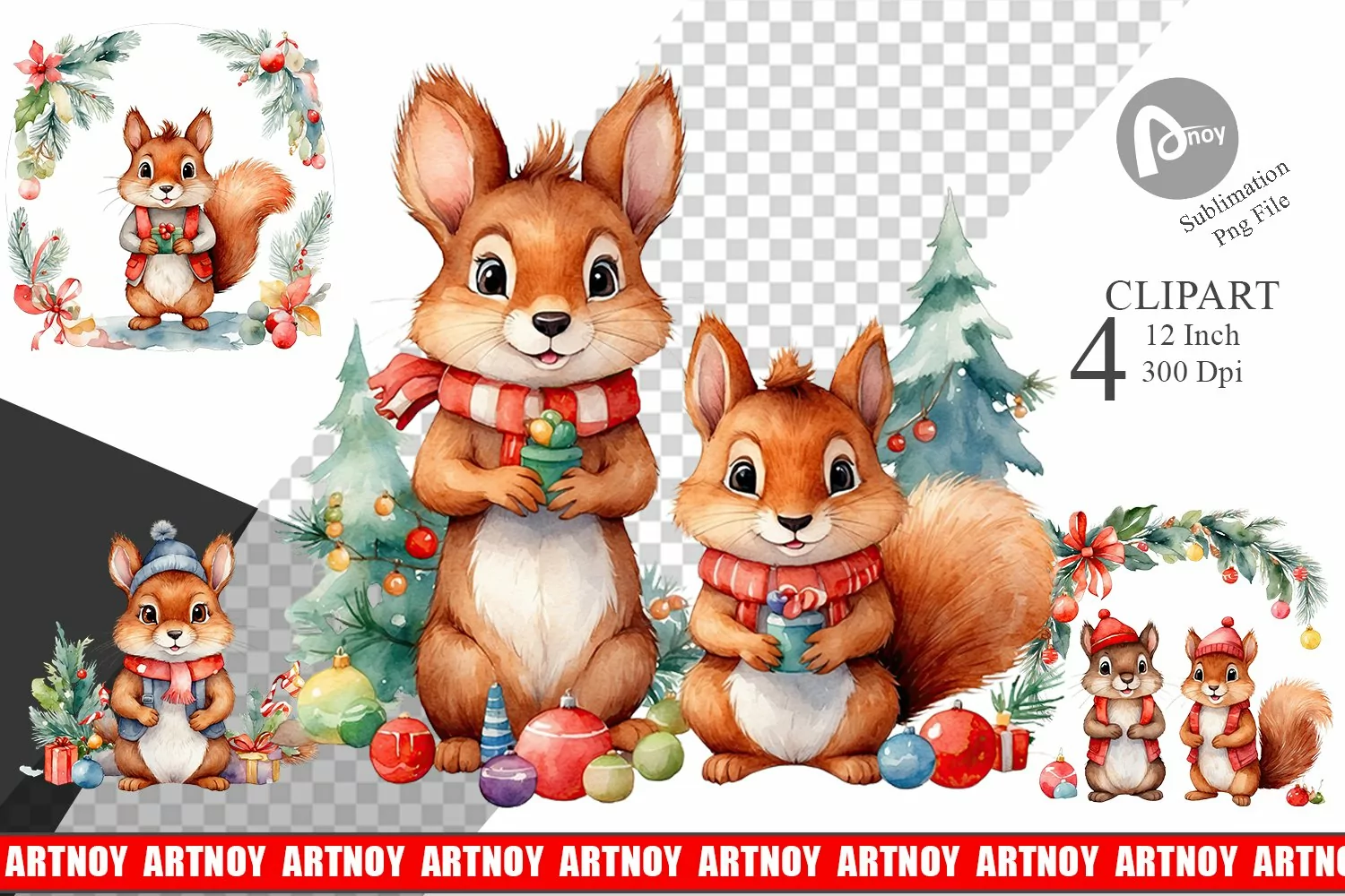 Clipart Watercolor Christmas Squirrel product image 1