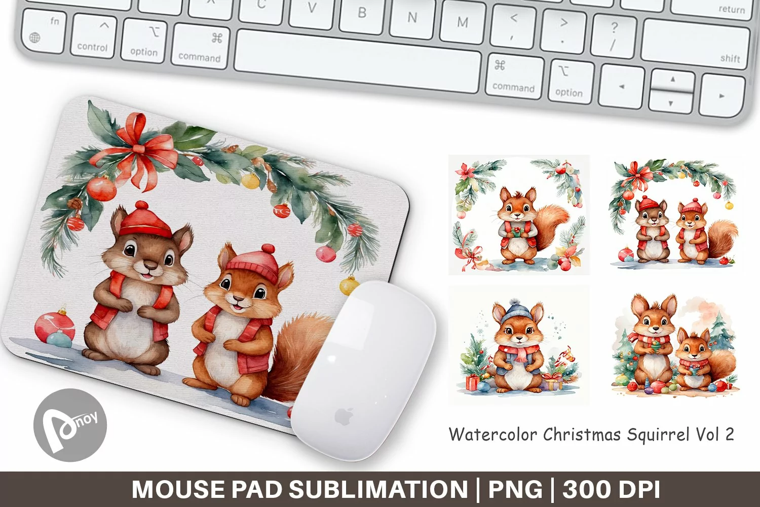 Mouse Pad Watercolor Christmas Squirrel product image 1