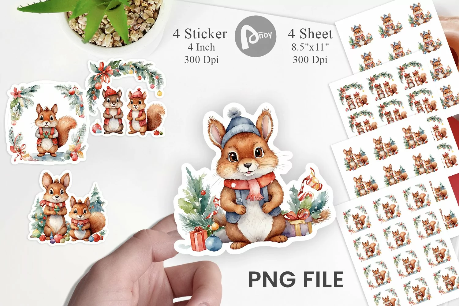 Sticker Watercolor Christmas Squirrel product image 1
