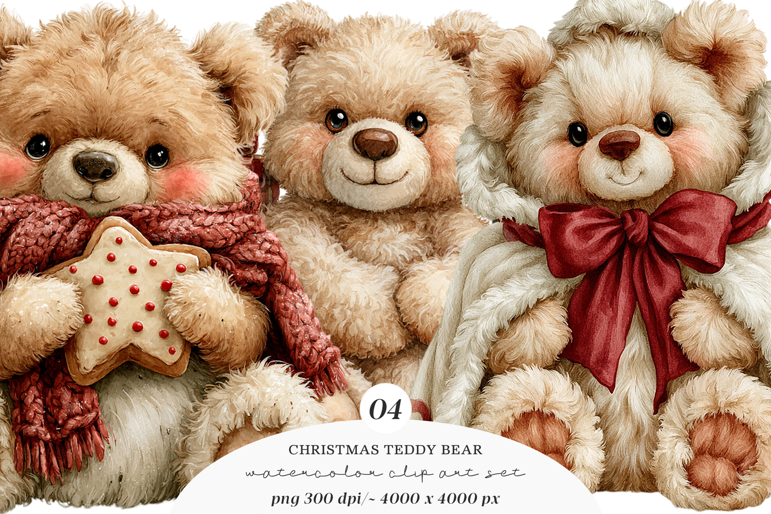 Watercolor Christmas Teddy Bear Clipart product image 1