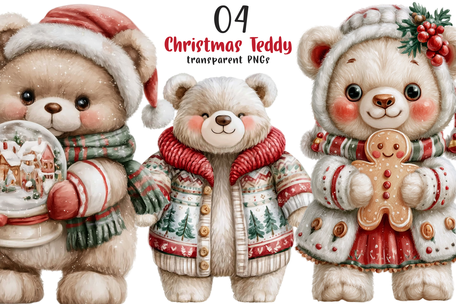 Watercolor Christmas Teddy Bear Clipart product image 1