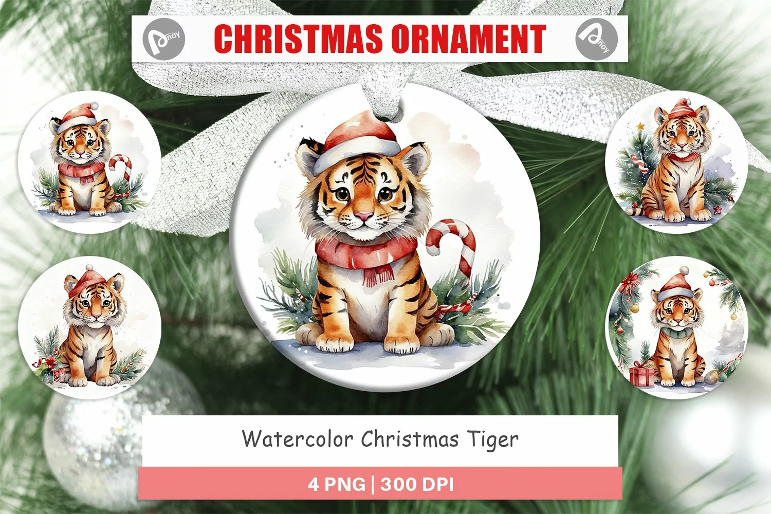 Christmas Ornaments Watercolor Christmas Tiger product image 1