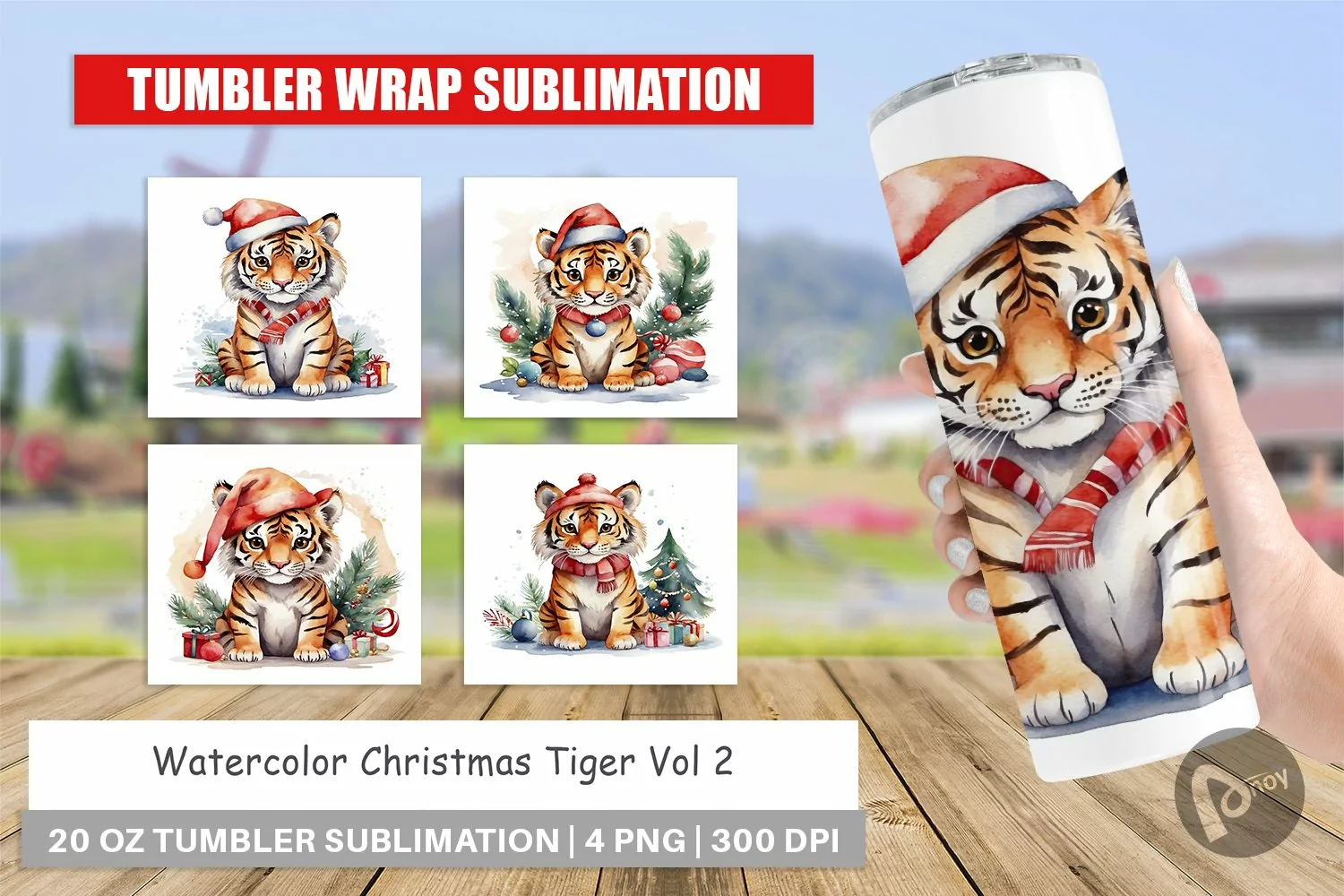 Tumbler Wrap Watercolor Christmas Tiger product image 1