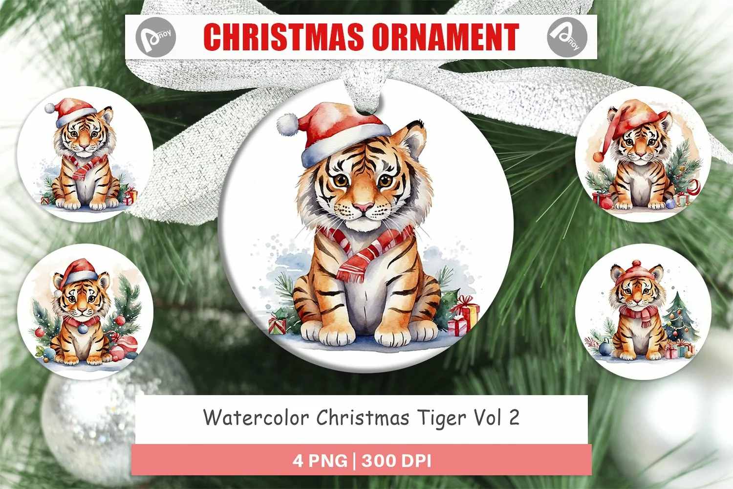 Christmas Ornaments Watercolor Christmas Tiger product image 1