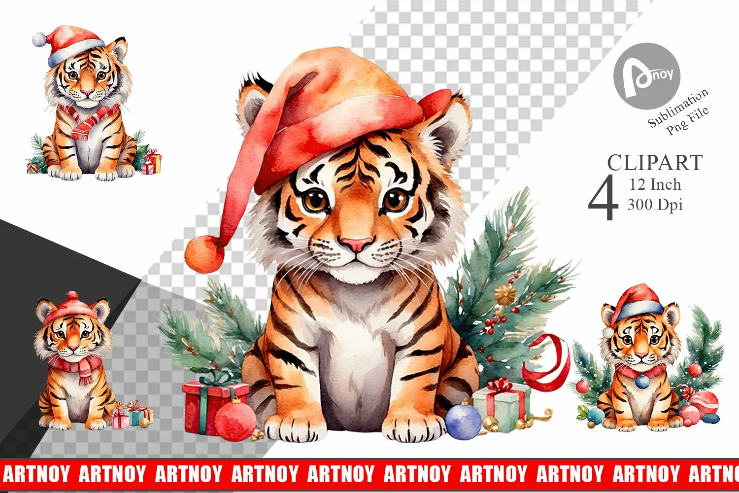 Clipart Watercolor Christmas Tiger product image 1