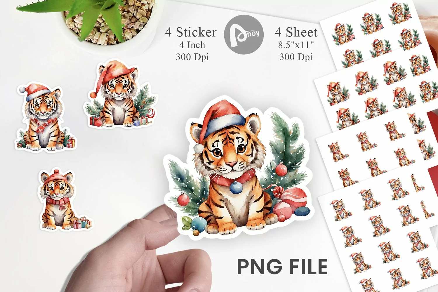 Sticker Watercolor Christmas Tiger product image 1
