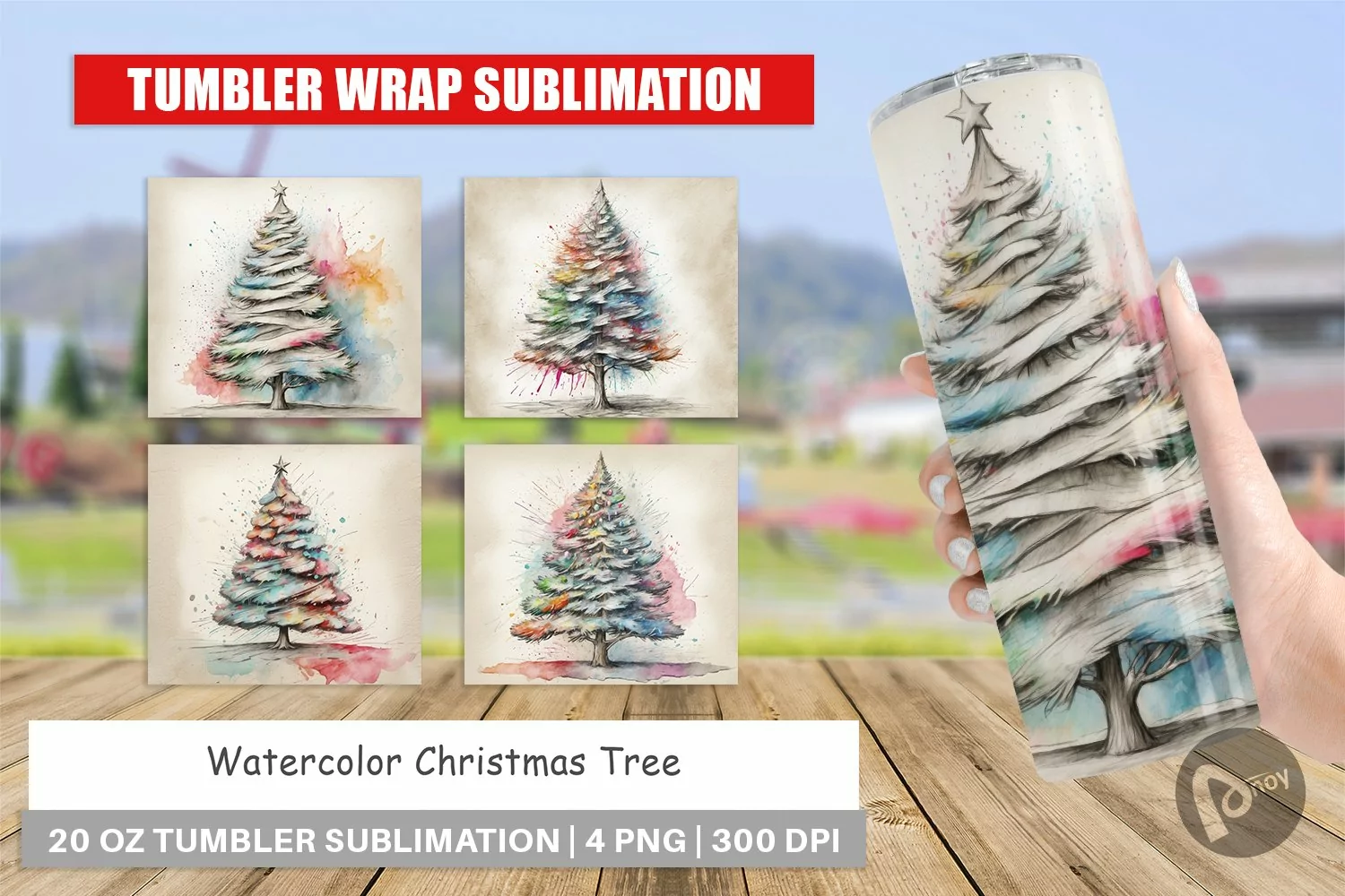 Tumbler Wrap Watercolor Christmas Tree product image 1