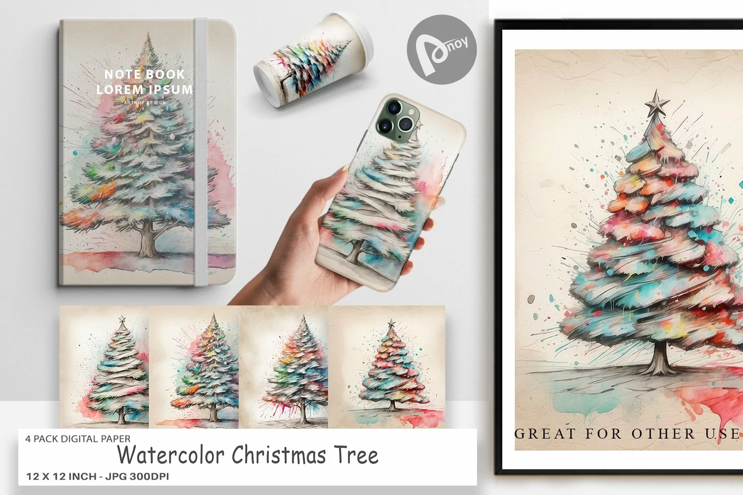 Digital Paper Watercolor Christmas Tree product image 1