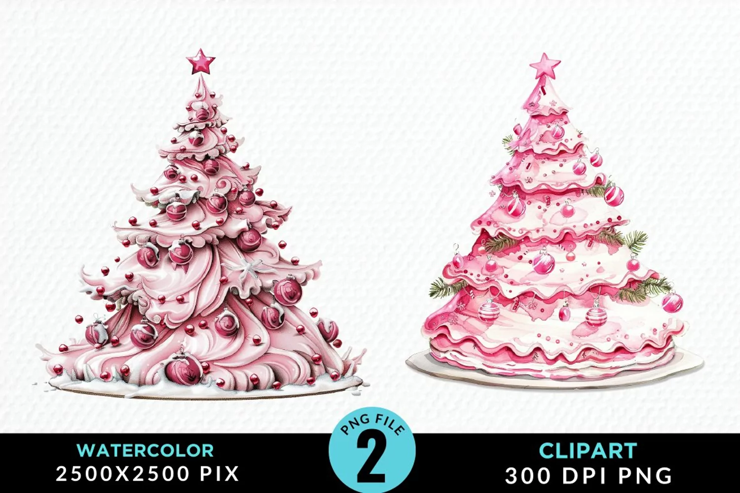 Watercolor Christmas Tree Cake Graphics Clipart product image 1