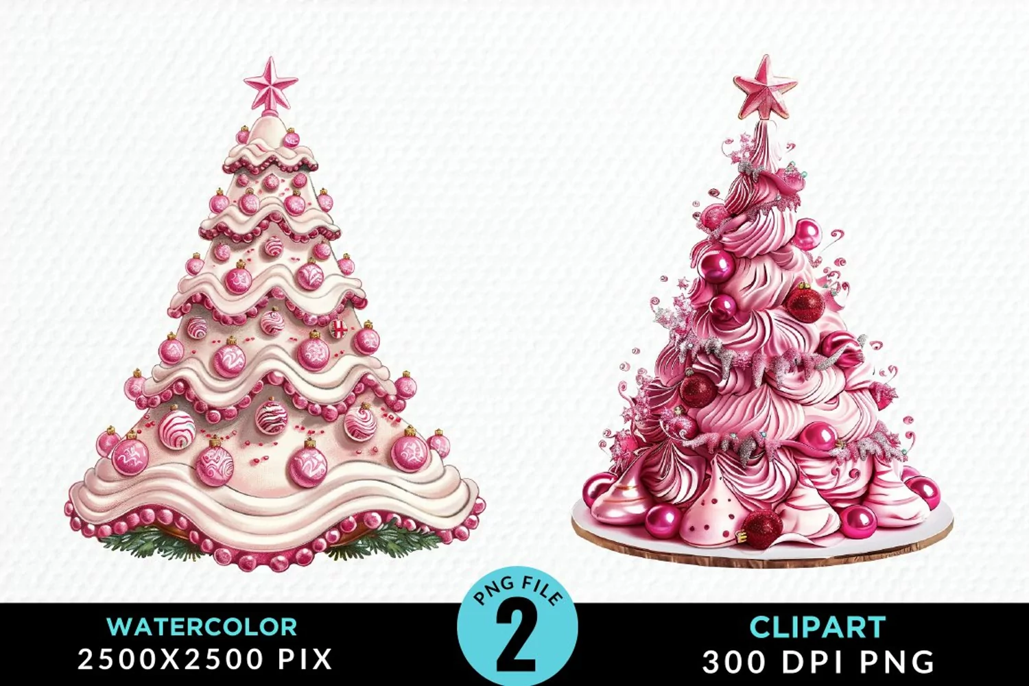 Watercolor Christmas Tree Cake Design Clipart product image 1