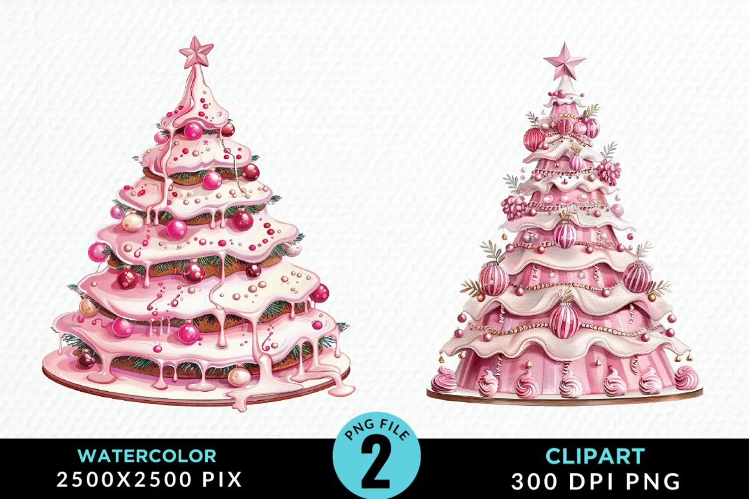Watercolor Christmas Tree Cake Graphics Clipart product image 1