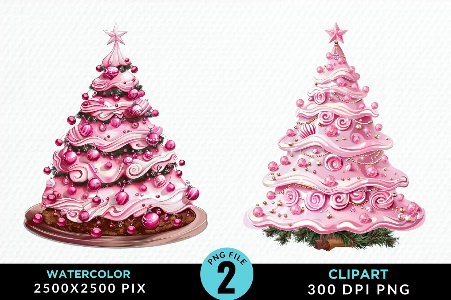 Watercolor Christmas Tree Cake Design Clipart product image 1