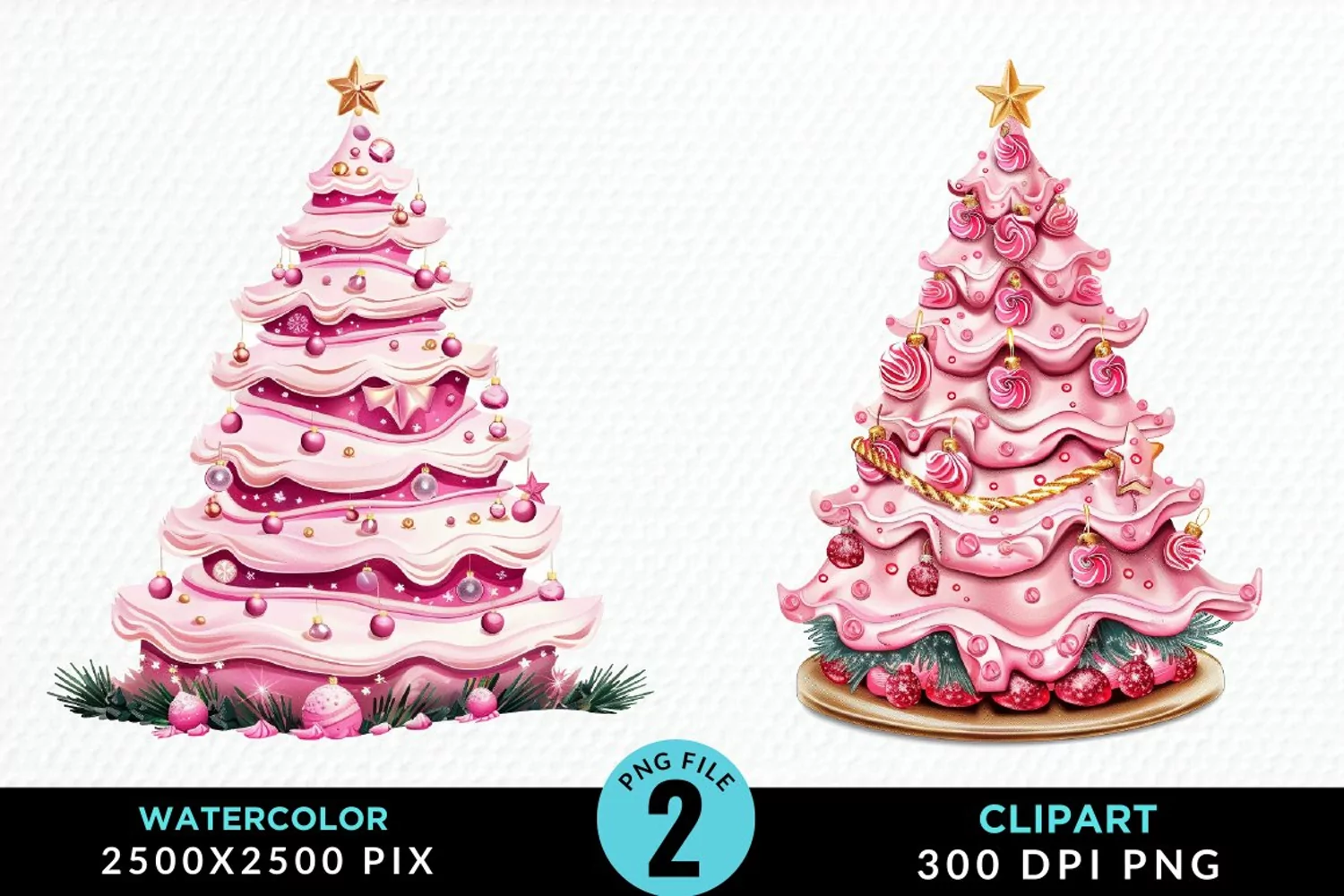 Watercolor Christmas Tree Cake Graphics Clipart product image 1
