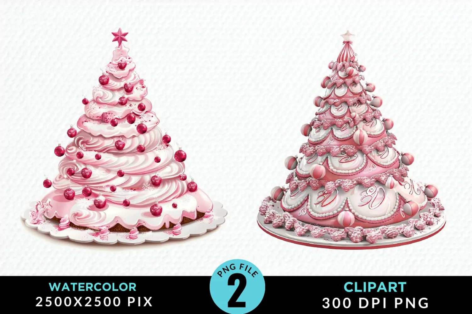 Watercolor Christmas Tree Cake Graphics Clipart product image 1