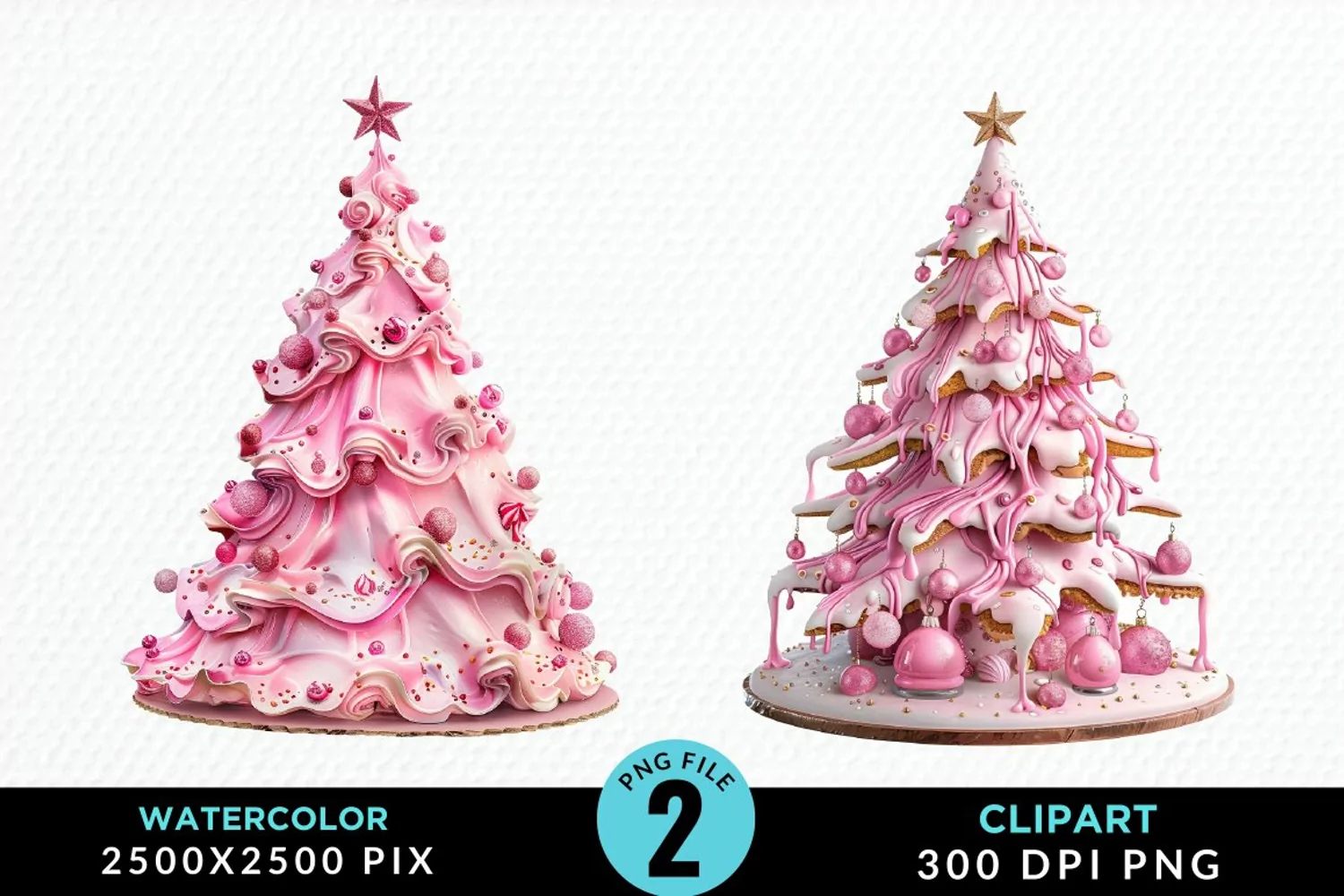 Watercolor Christmas Tree Cake Graphics Clipart product image 1