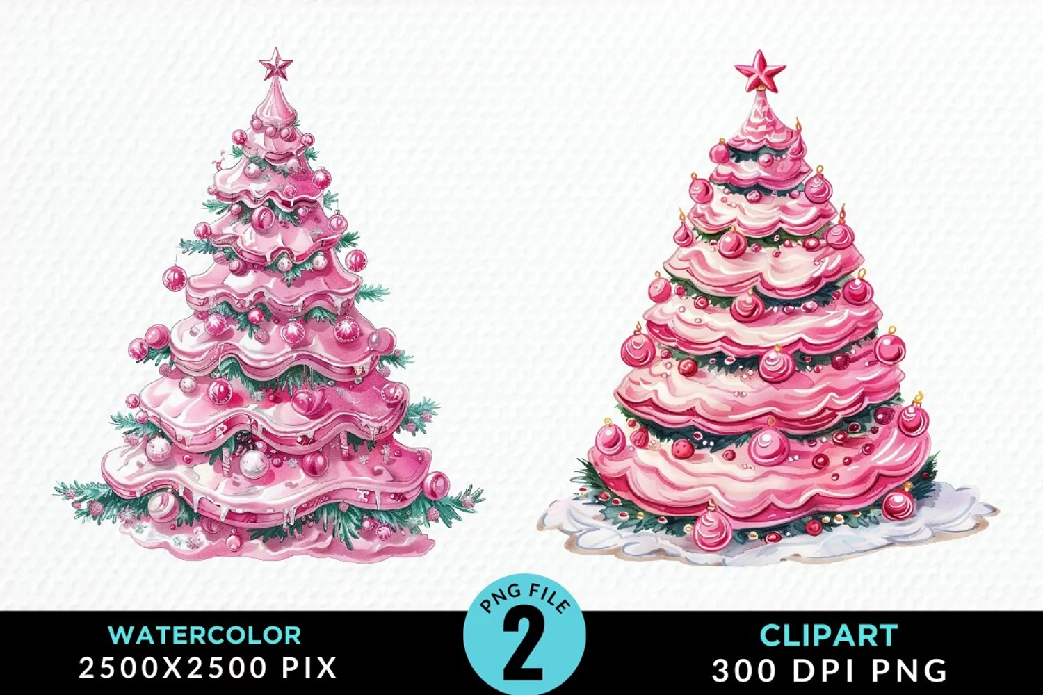 Watercolor Christmas Tree Cake Design Clipart product image 1