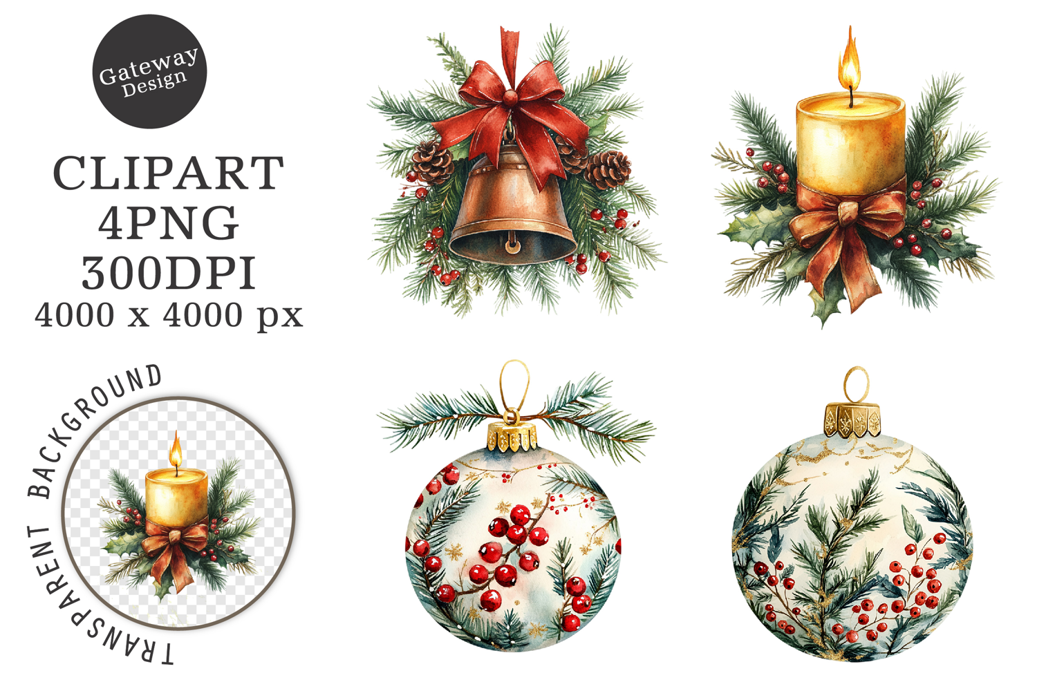 Watercolor Christmas Tree Clipart product image 1