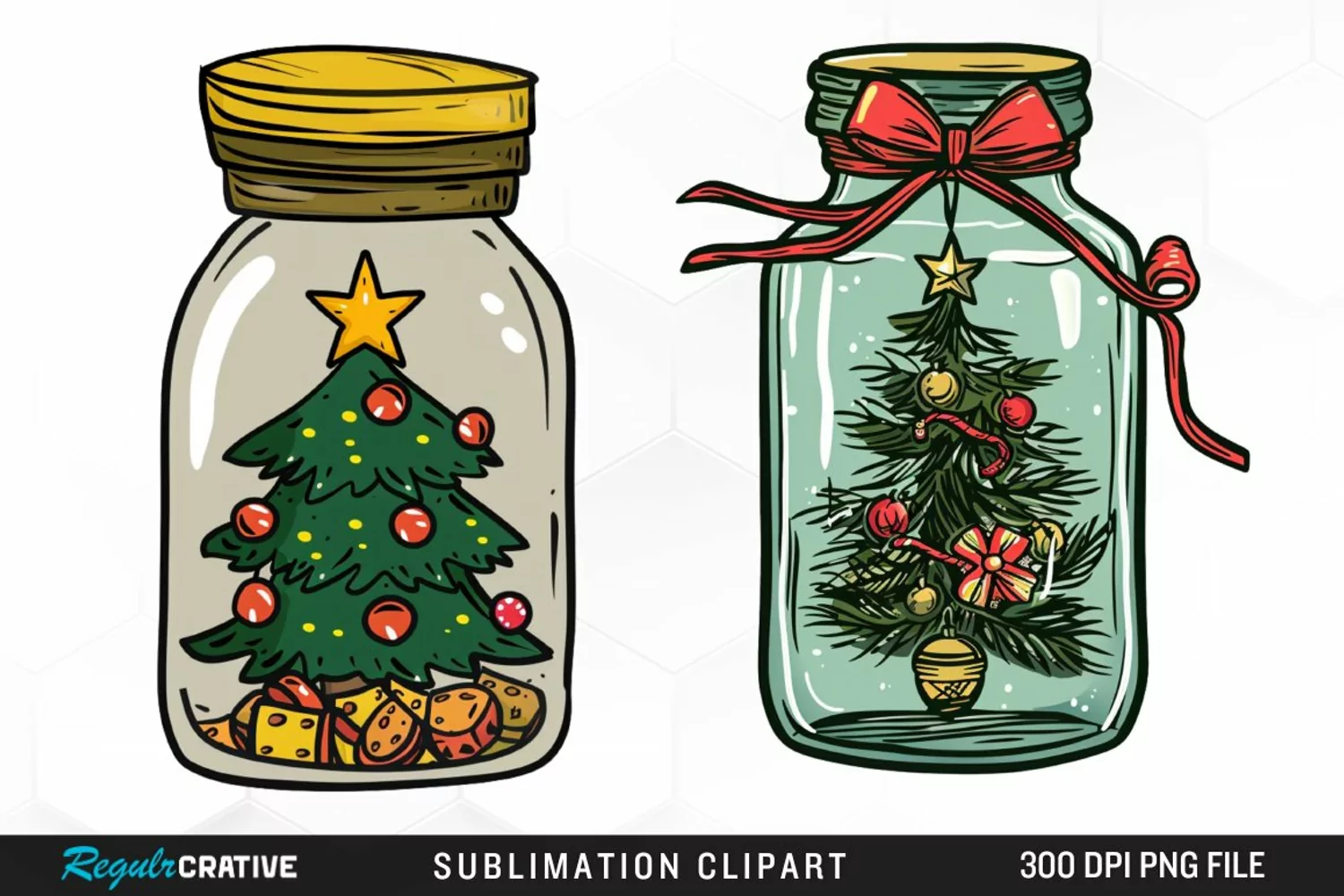 Watercolor Christmas Tree In A Jar Graphic Clipart product image 1