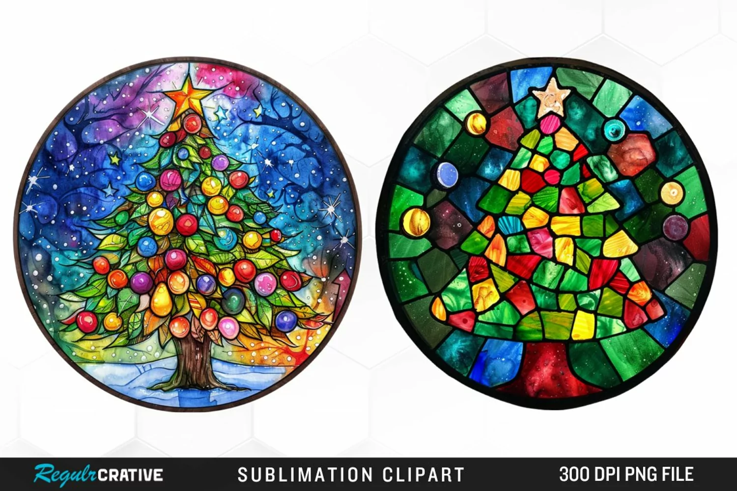 Stained Glass Christmas Tree Exquisite Clipart product image 1