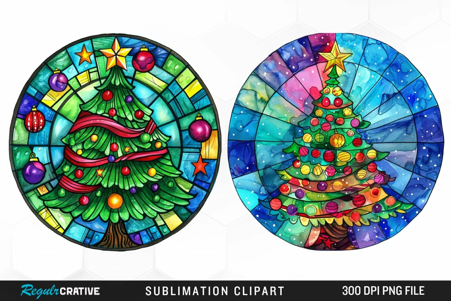 Stained Glass Christmas Tree Exquisite Clipart product image 1