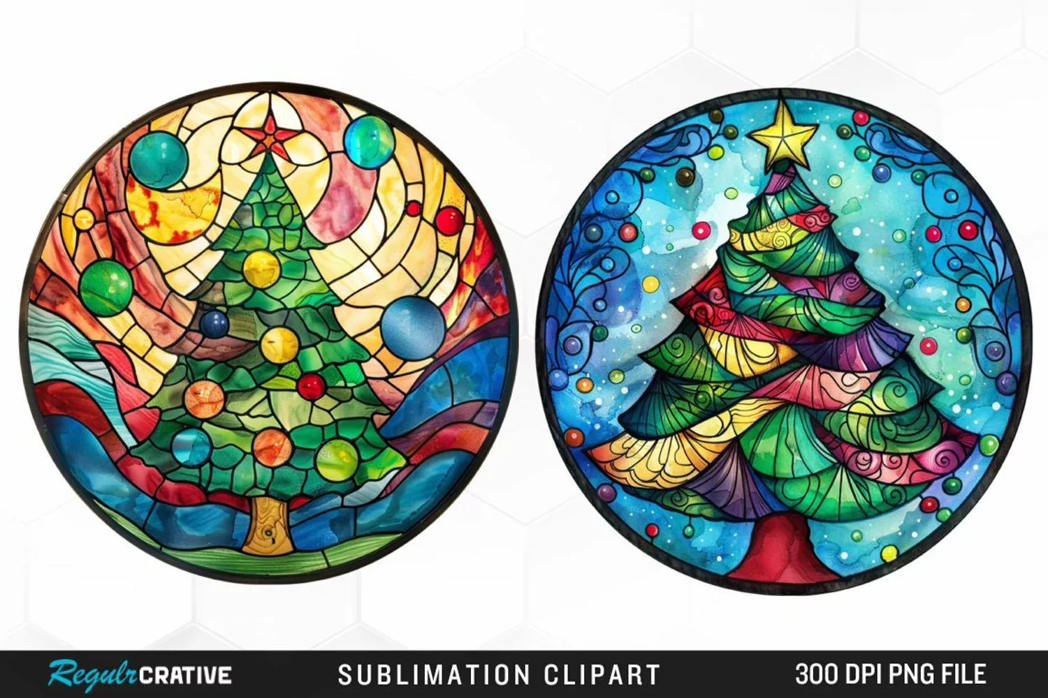 Stained Glass Christmas Tree Graphic Clipart product image 1
