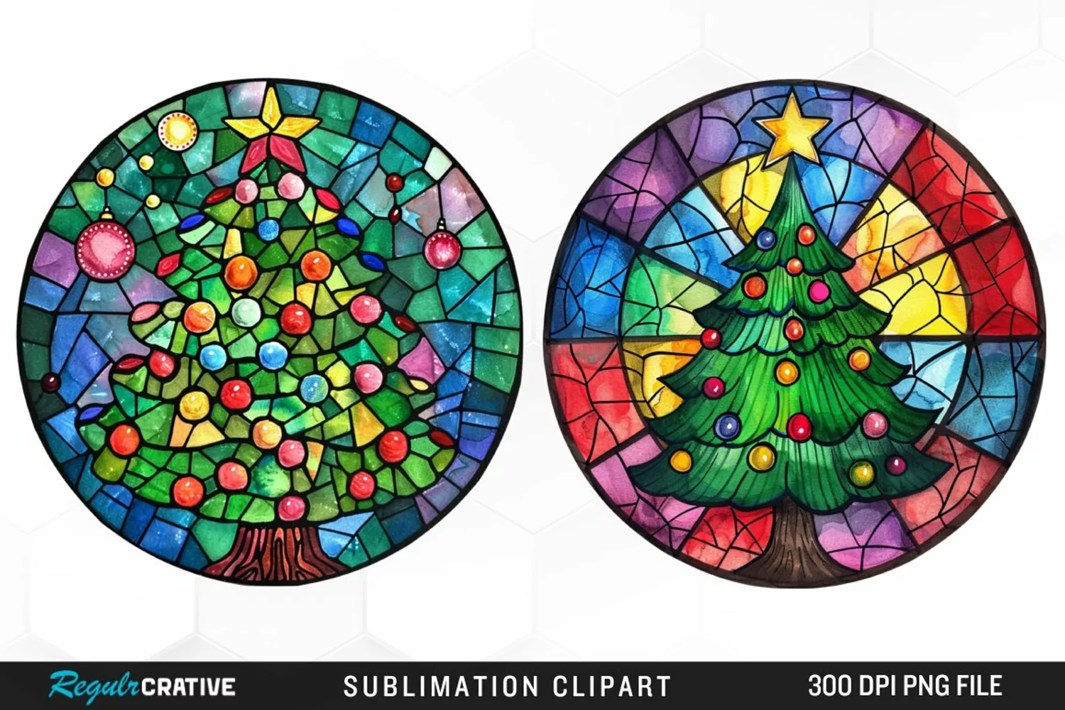 Stained Glass Christmas Tree Graphic Clipart product image 1