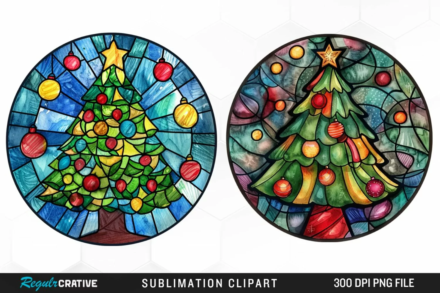 Stained Glass Christmas Tree Exquisite Clipart product image 1