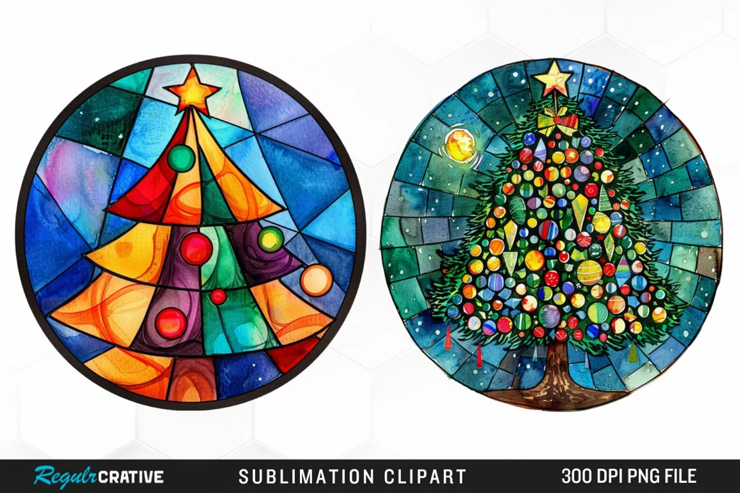 Stained Glass Christmas Tree Graphic Clipart product image 1