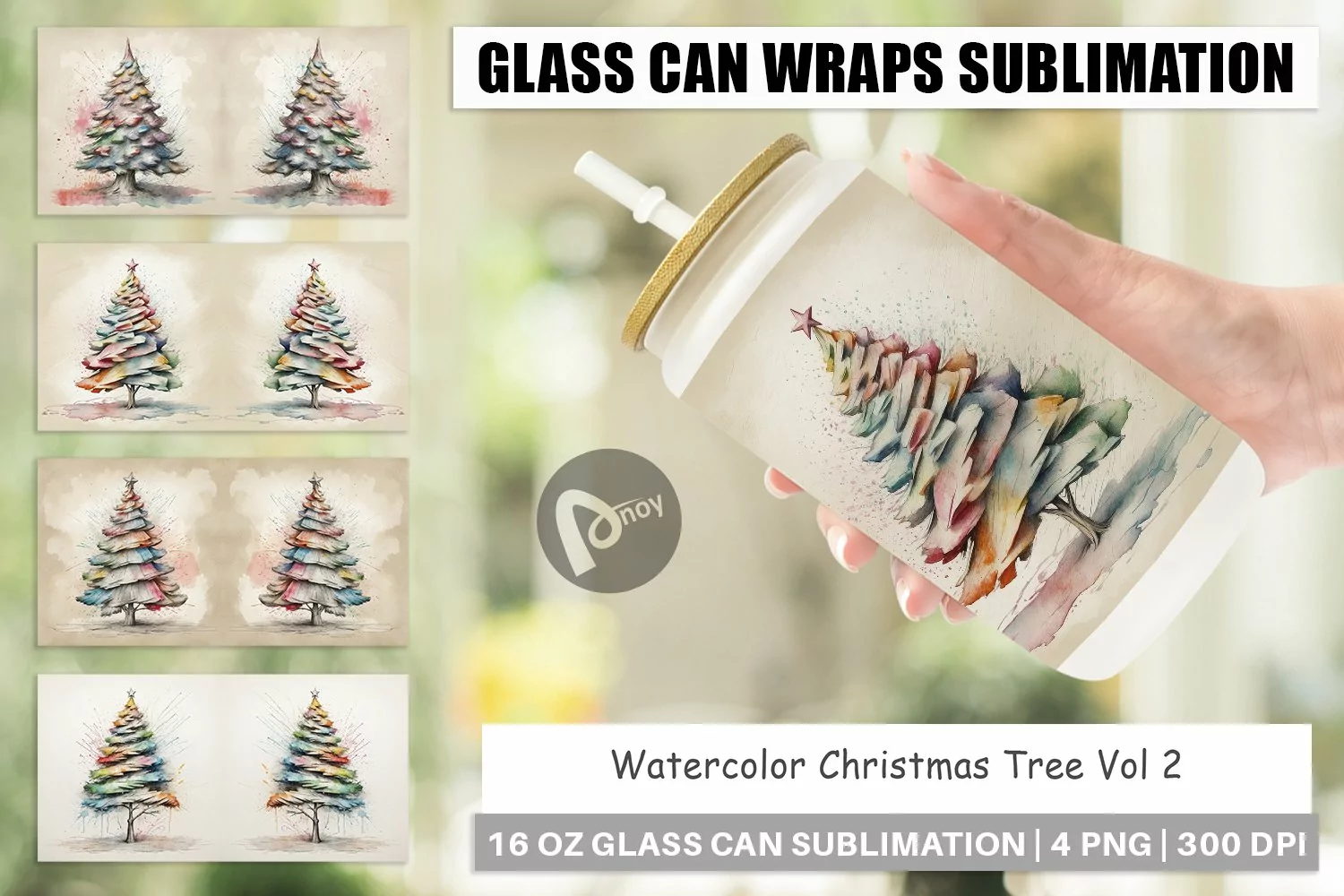 Glass Can Wraps Watercolor Christmas Tree product image 1