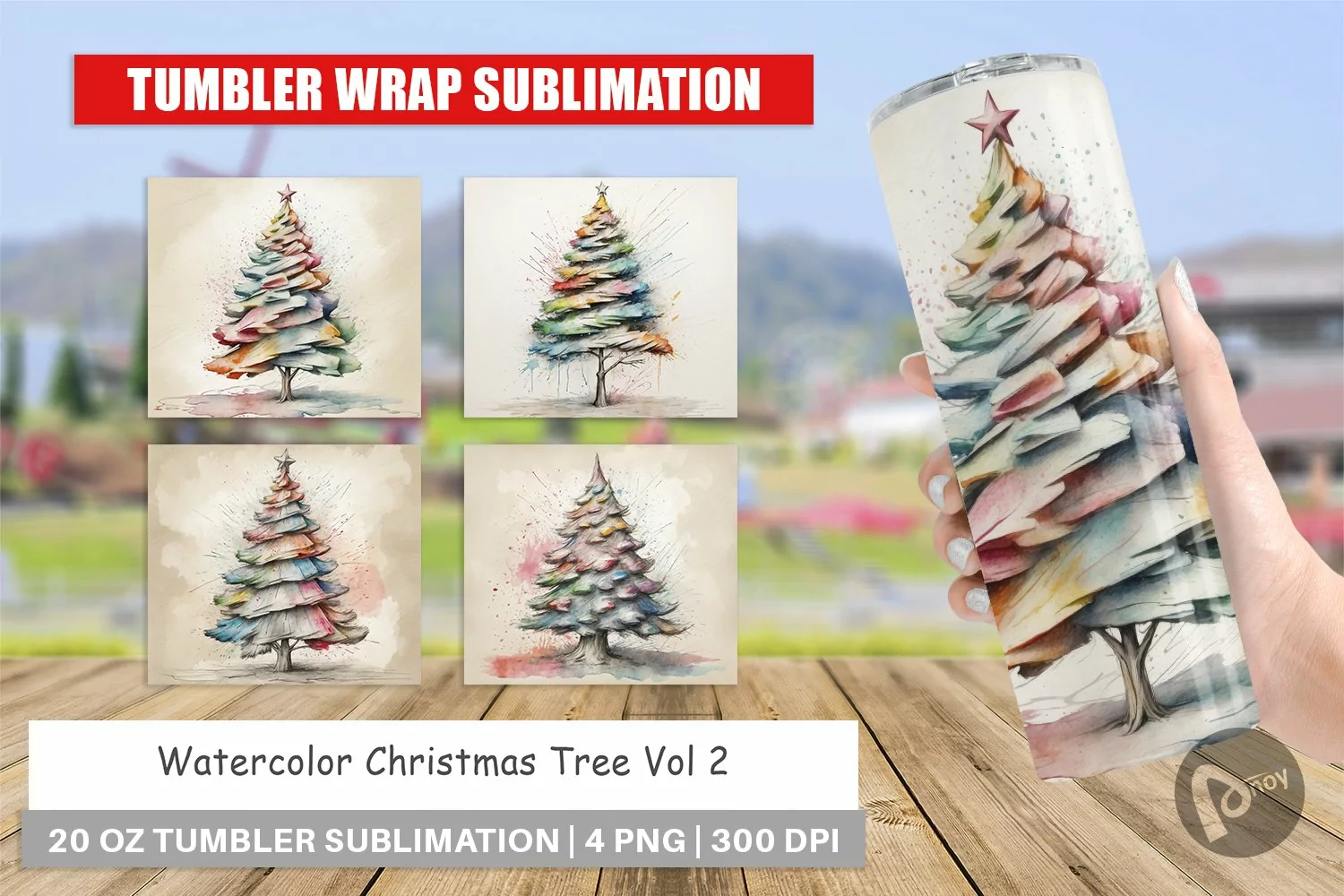 Tumbler Wrap Watercolor Christmas Tree product image 1