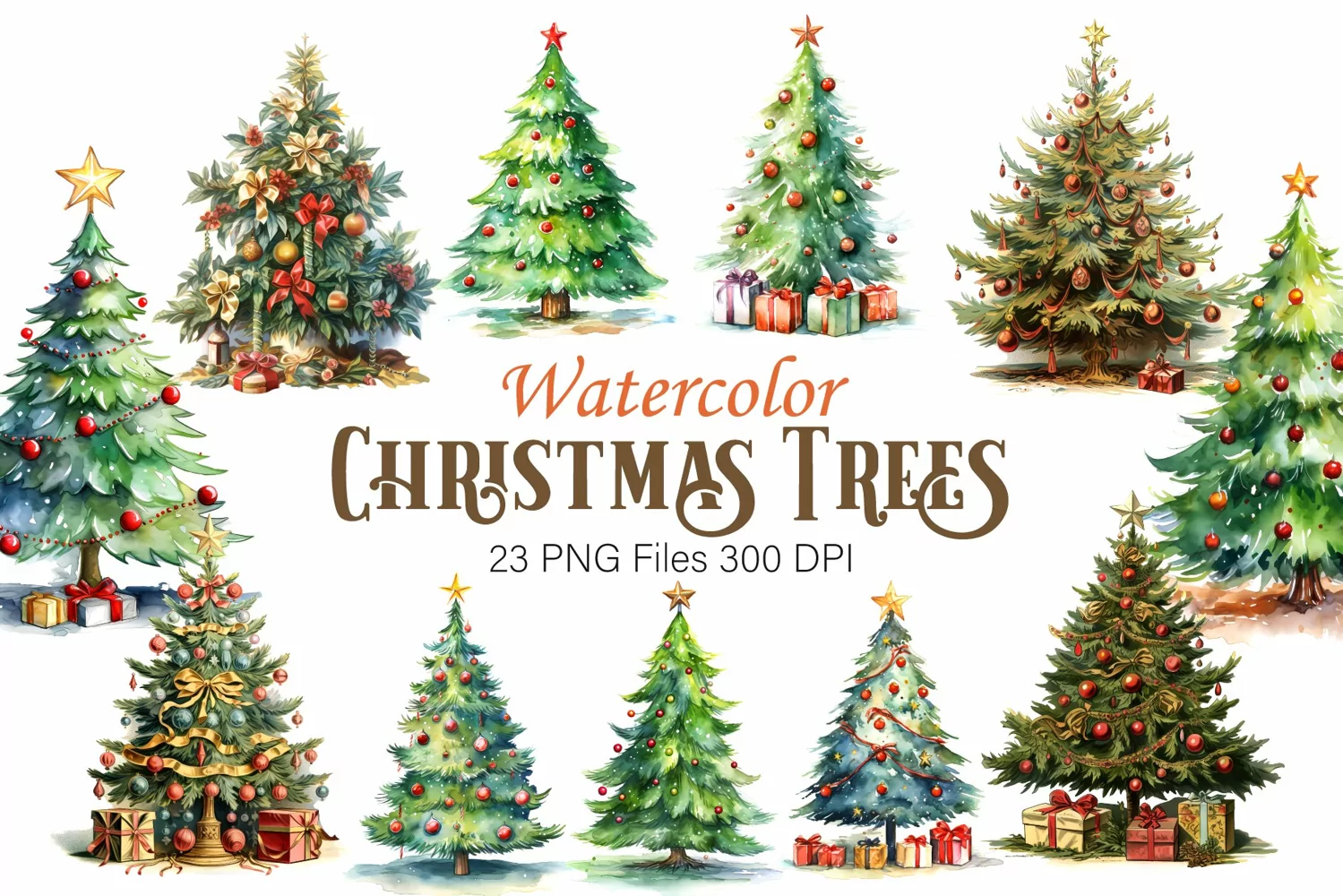 Watercolor Christmas Trees. Clipart. product image 1