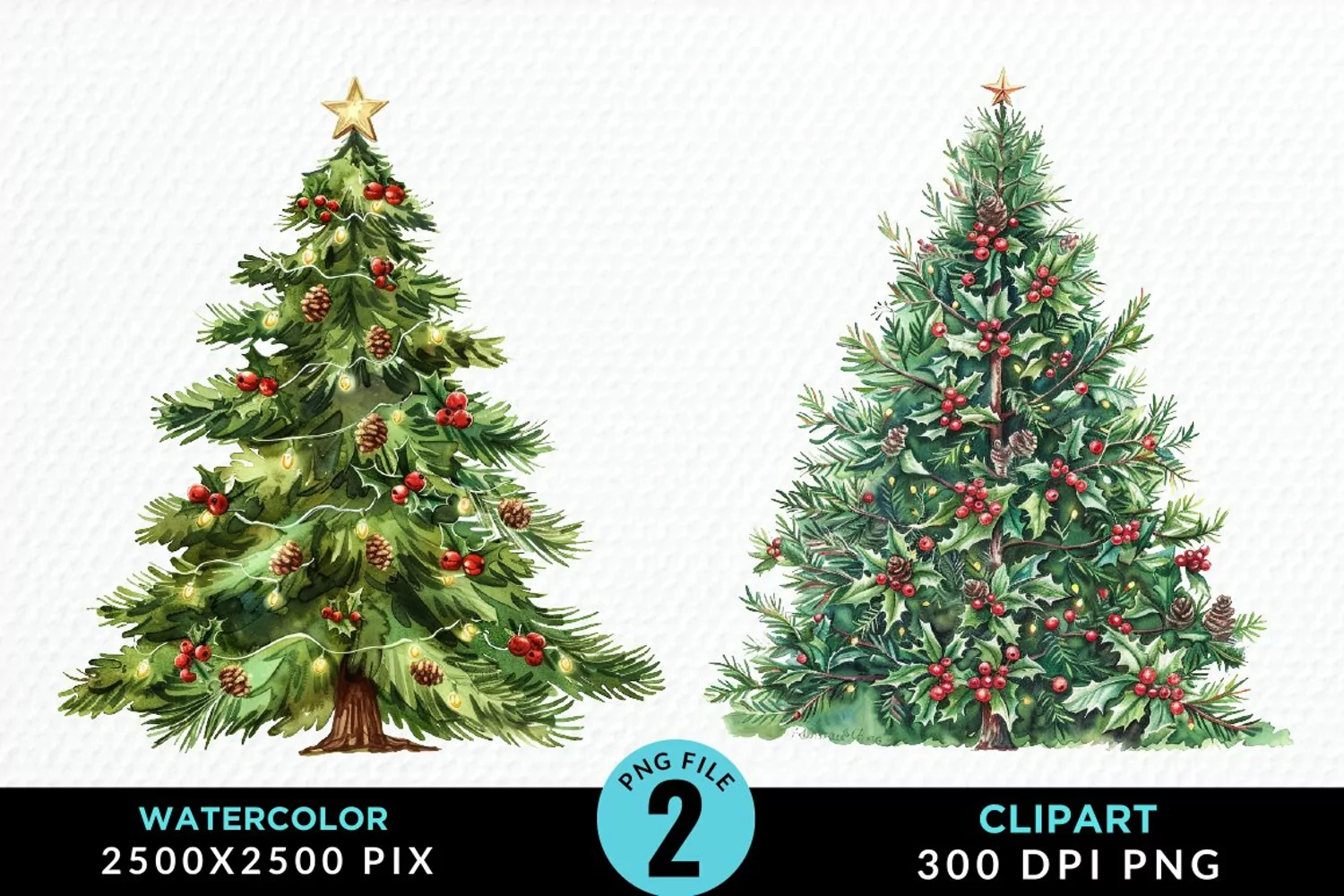 Watercolor Christmas Trees Artwork Clipart product image 1