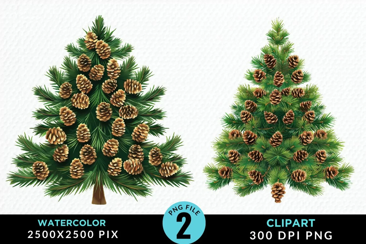 Watercolor Christmas Trees Artwork Clipart product image 1
