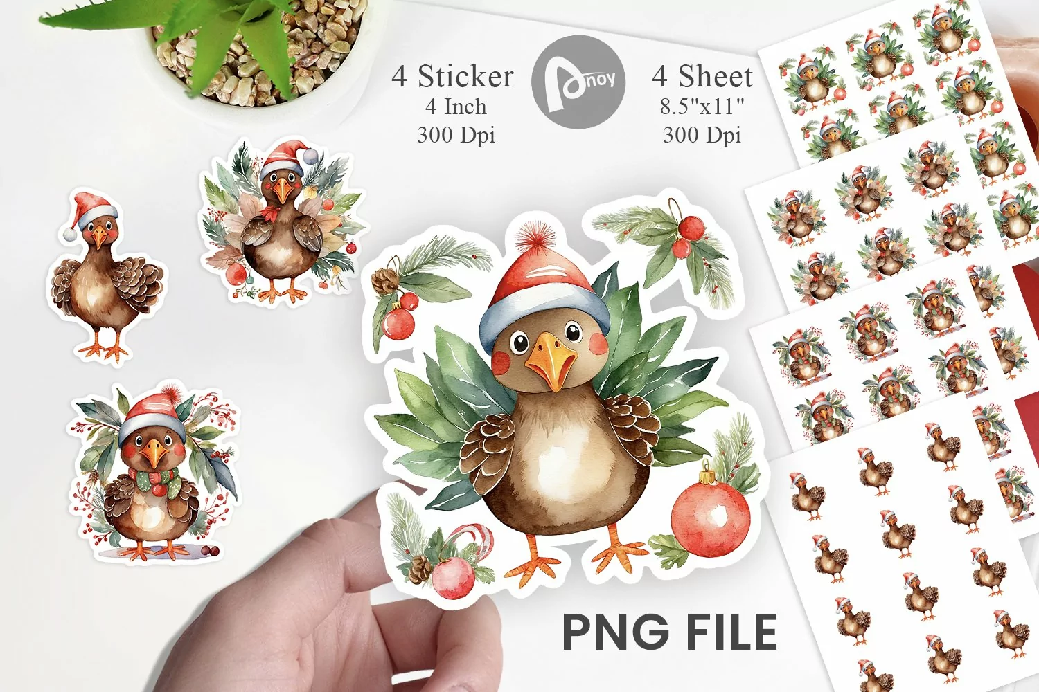 Sticker Watercolor Christmas Turkey product image 1