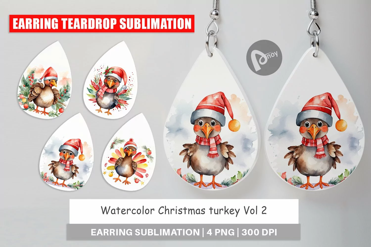 Earring Teardrop Watercolor Christmas turkey product image 1