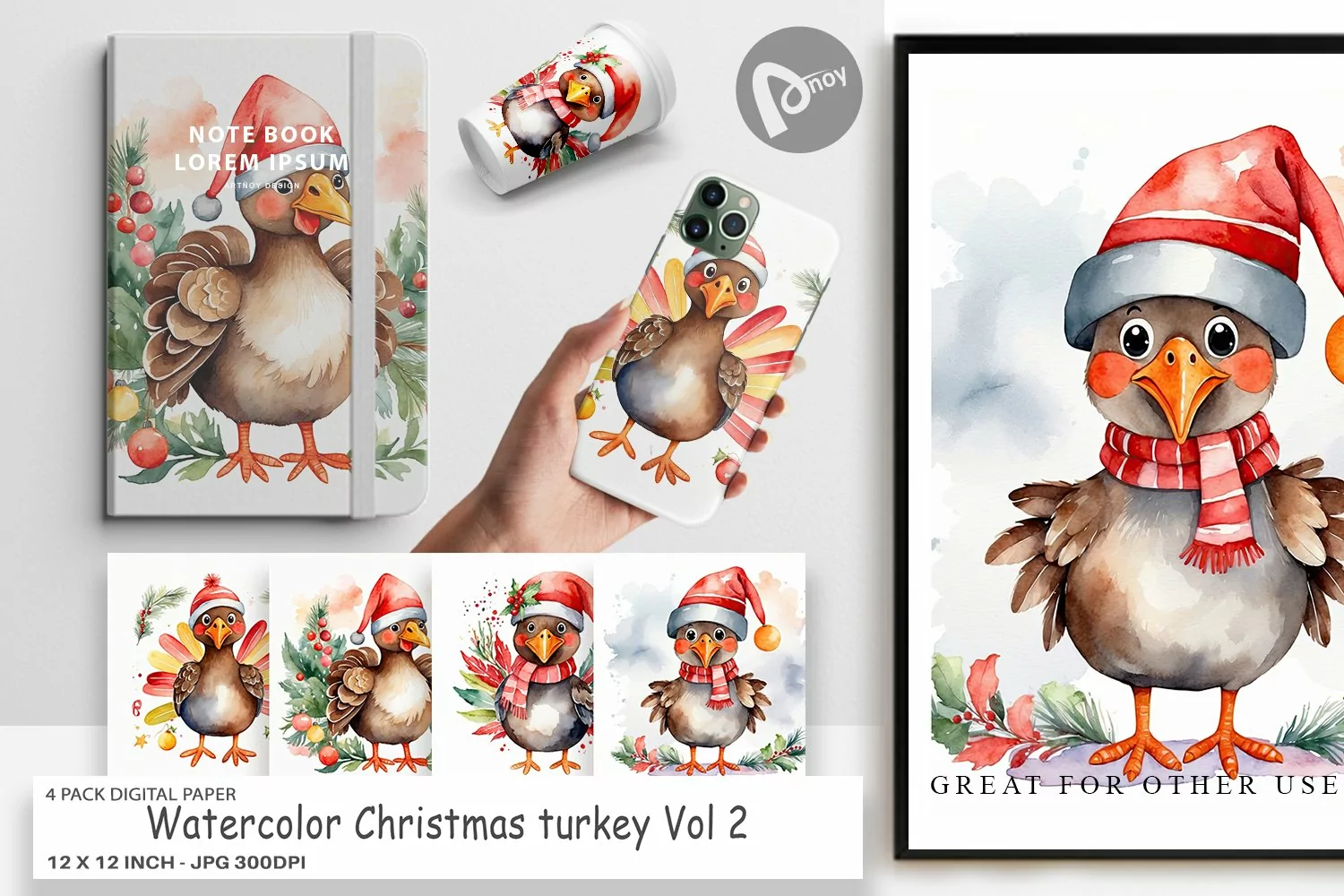 Digital Paper Watercolor Christmas turkey product image 1